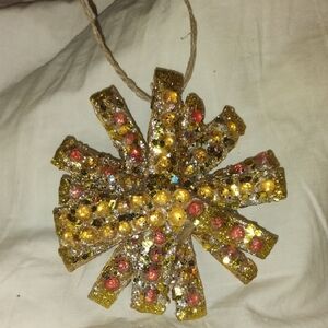 Glittery Gold and Red Starburst Ornament